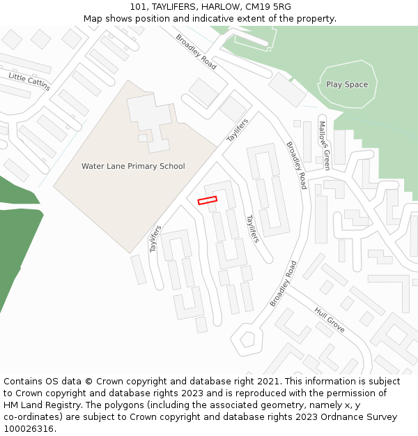 101, TAYLIFERS, HARLOW, CM19 5RG: Location map and indicative extent of plot