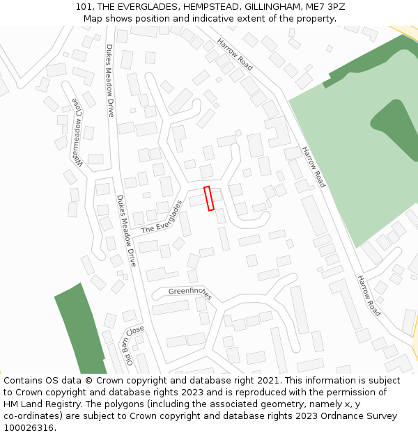 101, THE EVERGLADES, HEMPSTEAD, GILLINGHAM, ME7 3PZ: Location map and indicative extent of plot