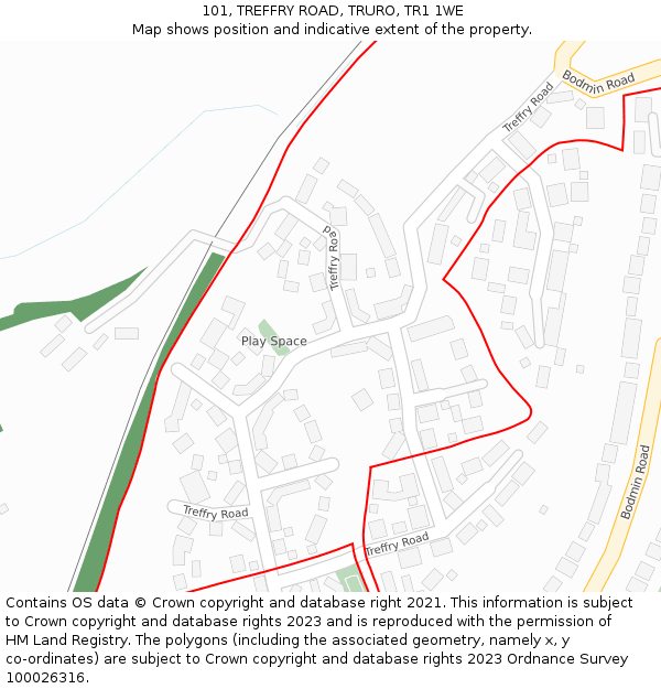 101, TREFFRY ROAD, TRURO, TR1 1WE: Location map and indicative extent of plot