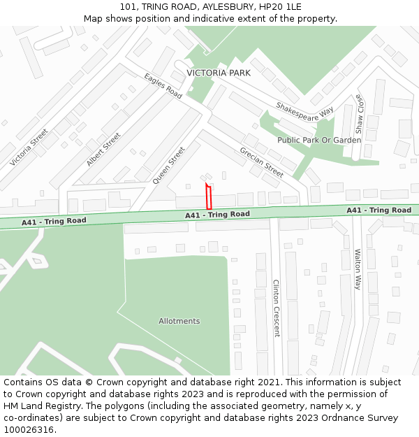 101, TRING ROAD, AYLESBURY, HP20 1LE: Location map and indicative extent of plot