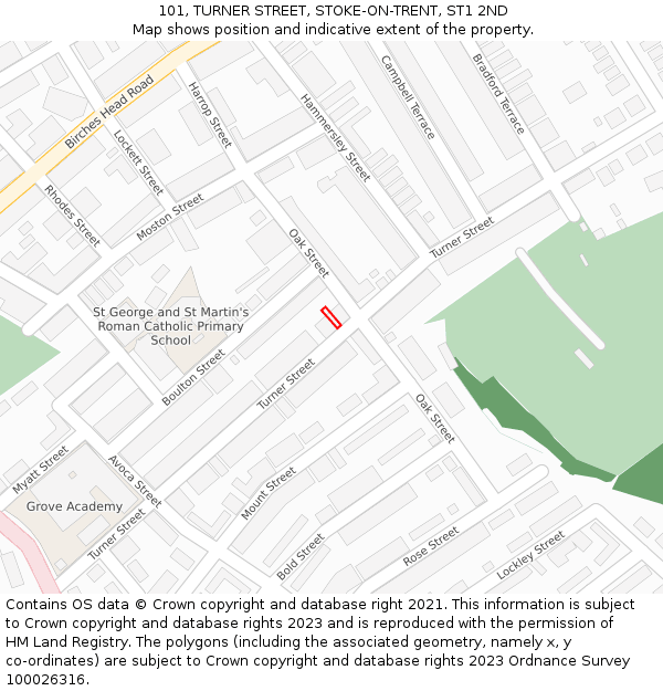 101, TURNER STREET, STOKE-ON-TRENT, ST1 2ND: Location map and indicative extent of plot
