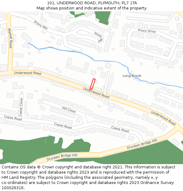 101, UNDERWOOD ROAD, PLYMOUTH, PL7 1TA: Location map and indicative extent of plot