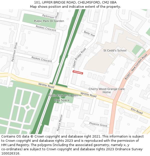 101, UPPER BRIDGE ROAD, CHELMSFORD, CM2 0BA: Location map and indicative extent of plot