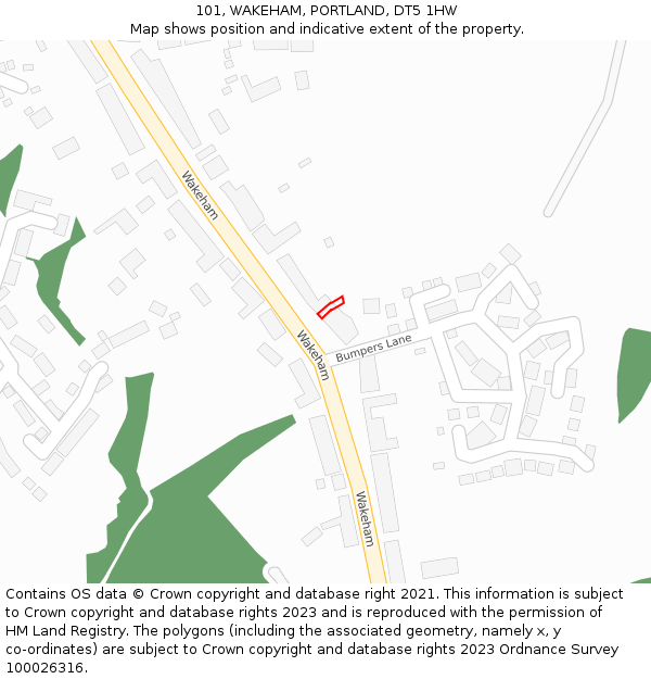 101, WAKEHAM, PORTLAND, DT5 1HW: Location map and indicative extent of plot