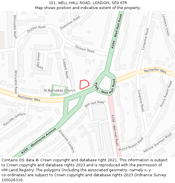 101, WELL HALL ROAD, LONDON, SE9 6TR: Location map and indicative extent of plot