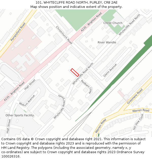 101, WHYTECLIFFE ROAD NORTH, PURLEY, CR8 2AE: Location map and indicative extent of plot