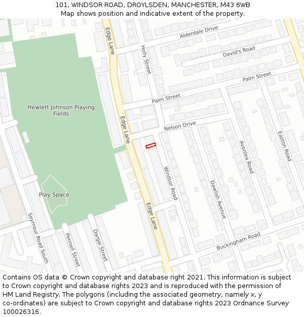 101, WINDSOR ROAD, DROYLSDEN, MANCHESTER, M43 6WB: Location map and indicative extent of plot