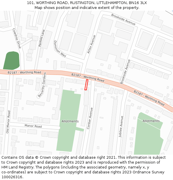 101, WORTHING ROAD, RUSTINGTON, LITTLEHAMPTON, BN16 3LX: Location map and indicative extent of plot