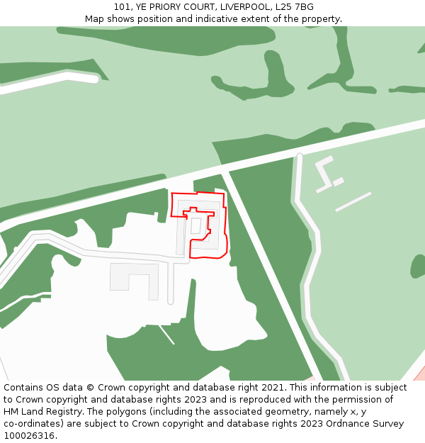 101, YE PRIORY COURT, LIVERPOOL, L25 7BG: Location map and indicative extent of plot