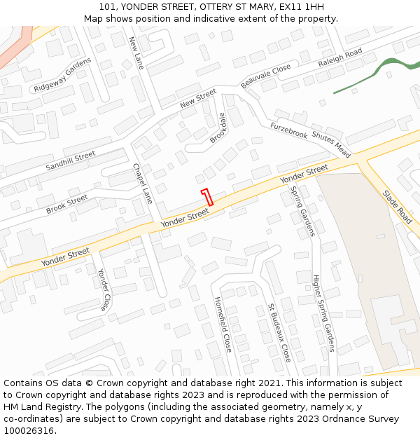 101, YONDER STREET, OTTERY ST MARY, EX11 1HH: Location map and indicative extent of plot