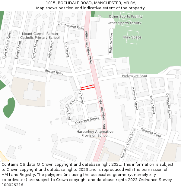 1015, ROCHDALE ROAD, MANCHESTER, M9 8AJ: Location map and indicative extent of plot
