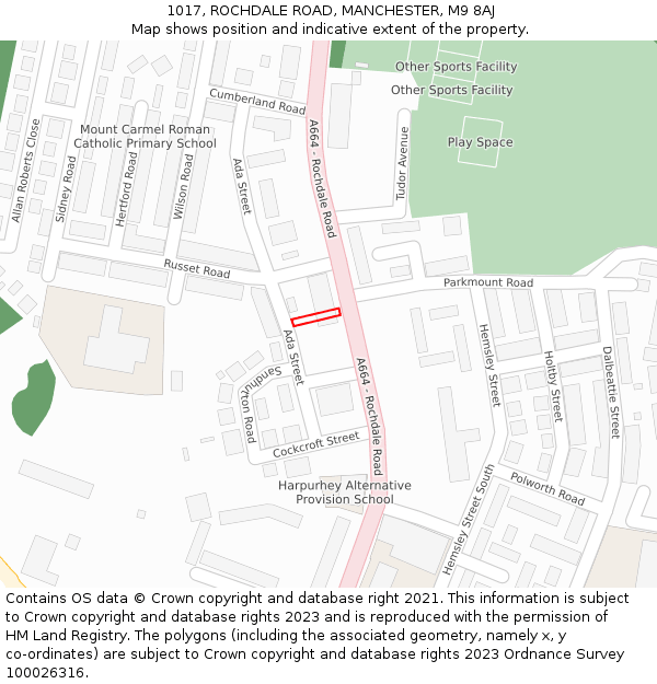 1017, ROCHDALE ROAD, MANCHESTER, M9 8AJ: Location map and indicative extent of plot