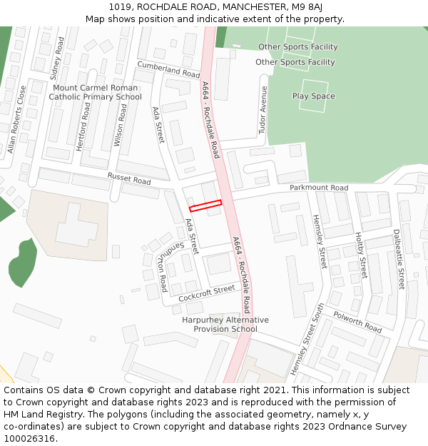 1019, ROCHDALE ROAD, MANCHESTER, M9 8AJ: Location map and indicative extent of plot