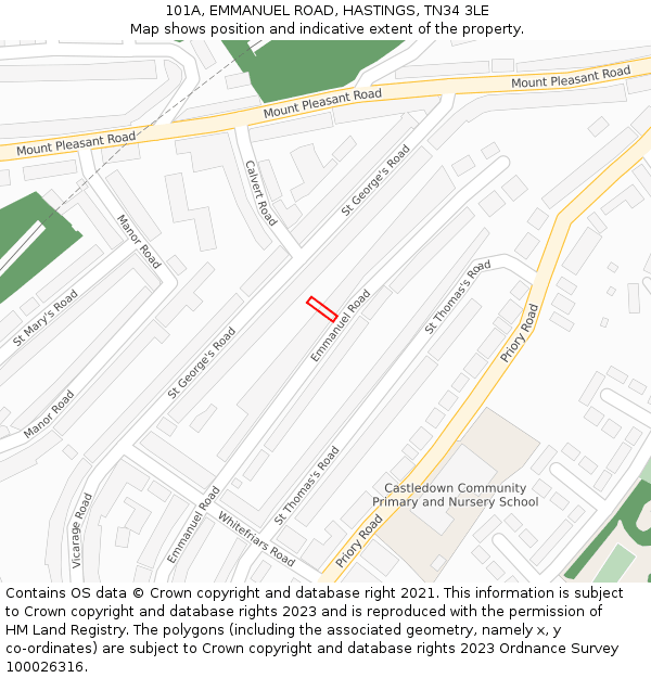 101A, EMMANUEL ROAD, HASTINGS, TN34 3LE: Location map and indicative extent of plot