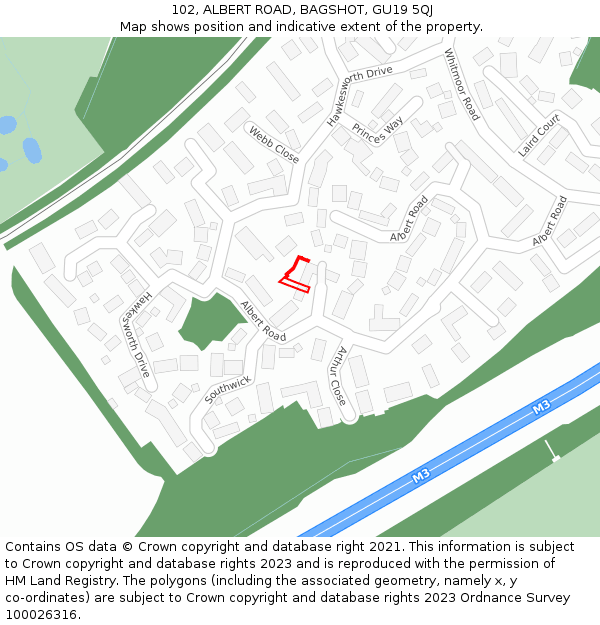 102, ALBERT ROAD, BAGSHOT, GU19 5QJ: Location map and indicative extent of plot