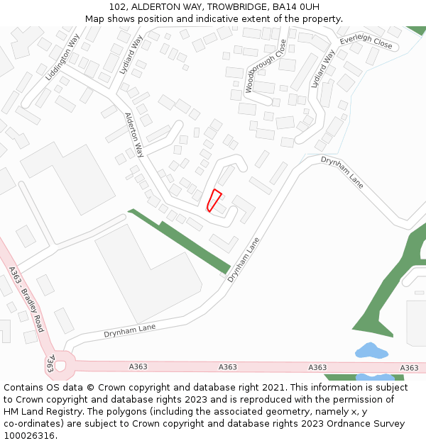 102, ALDERTON WAY, TROWBRIDGE, BA14 0UH: Location map and indicative extent of plot