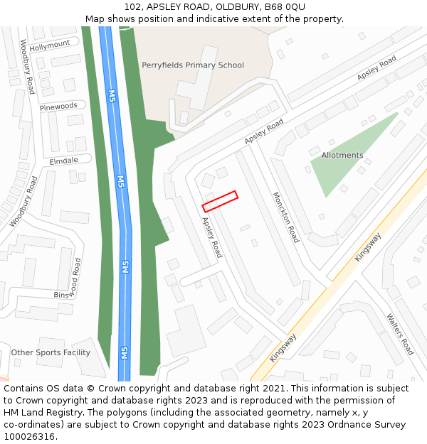 102, APSLEY ROAD, OLDBURY, B68 0QU: Location map and indicative extent of plot