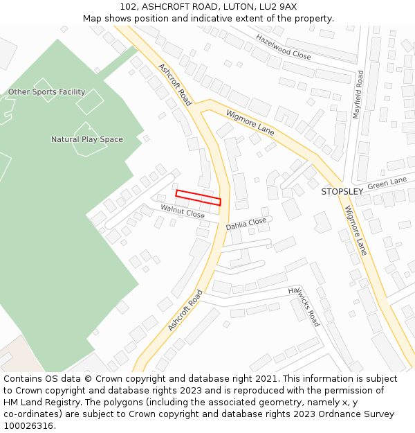 102, ASHCROFT ROAD, LUTON, LU2 9AX: Location map and indicative extent of plot