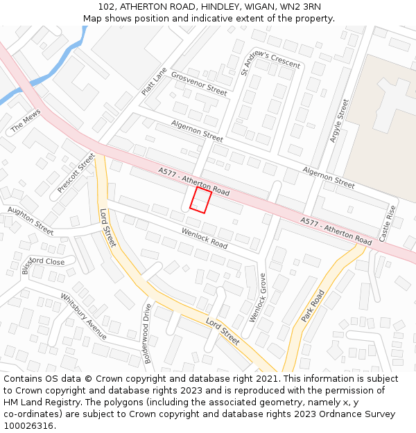 102, ATHERTON ROAD, HINDLEY, WIGAN, WN2 3RN: Location map and indicative extent of plot