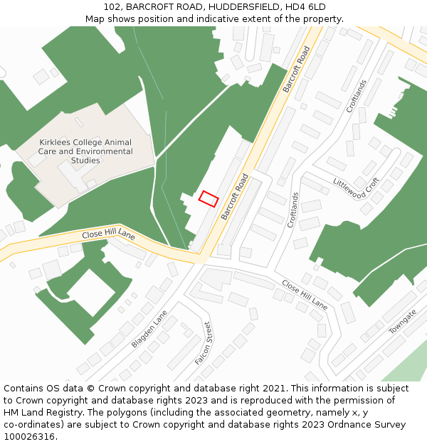 102, BARCROFT ROAD, HUDDERSFIELD, HD4 6LD: Location map and indicative extent of plot
