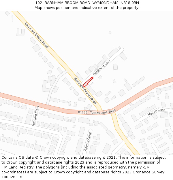 102, BARNHAM BROOM ROAD, WYMONDHAM, NR18 0RN: Location map and indicative extent of plot