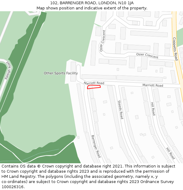 102, BARRENGER ROAD, LONDON, N10 1JA: Location map and indicative extent of plot