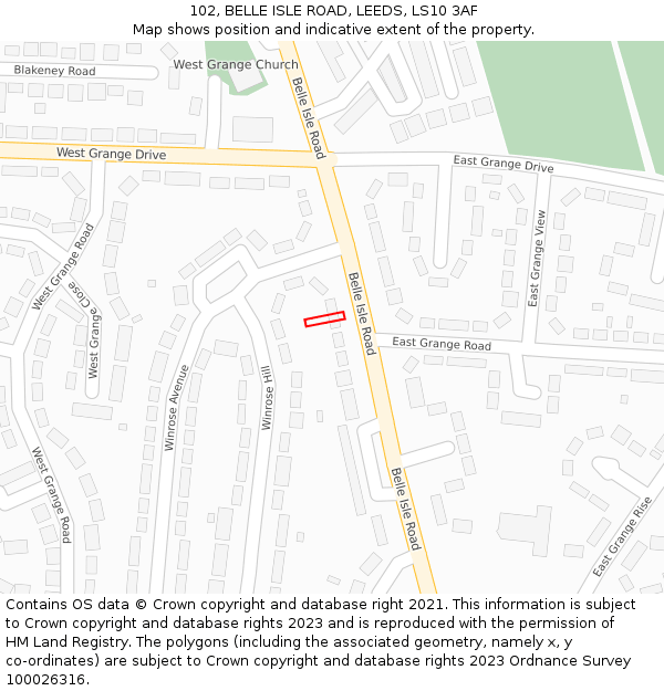102, BELLE ISLE ROAD, LEEDS, LS10 3AF: Location map and indicative extent of plot