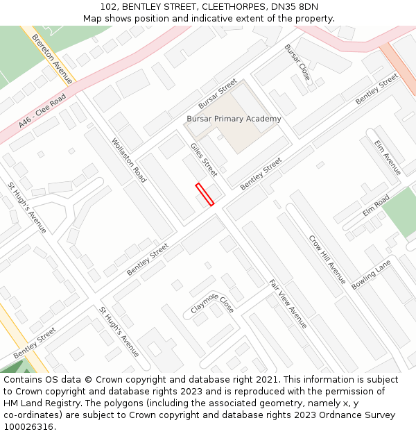 102, BENTLEY STREET, CLEETHORPES, DN35 8DN: Location map and indicative extent of plot