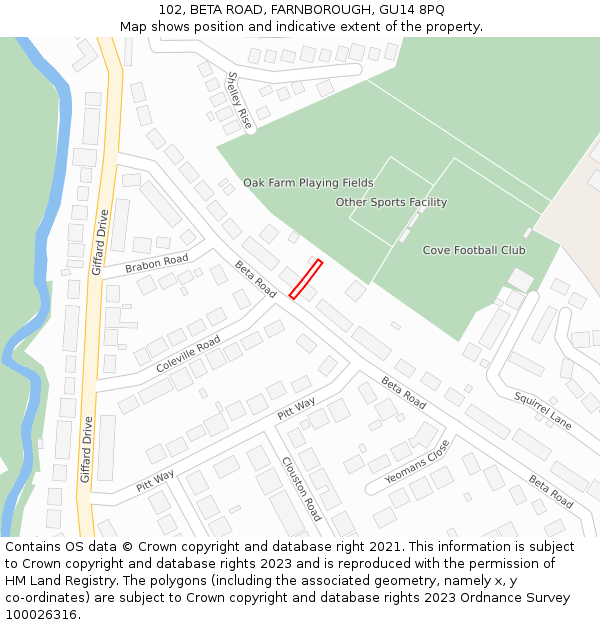 102, BETA ROAD, FARNBOROUGH, GU14 8PQ: Location map and indicative extent of plot