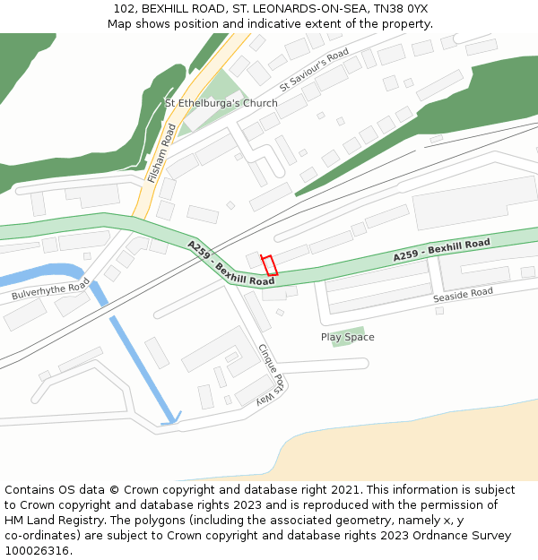 102, BEXHILL ROAD, ST. LEONARDS-ON-SEA, TN38 0YX: Location map and indicative extent of plot