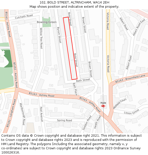 102, BOLD STREET, ALTRINCHAM, WA14 2EH: Location map and indicative extent of plot