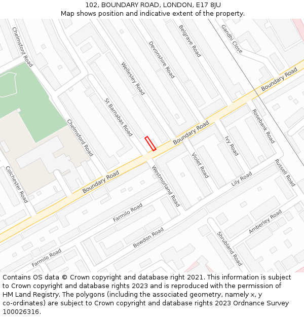 102, BOUNDARY ROAD, LONDON, E17 8JU: Location map and indicative extent of plot