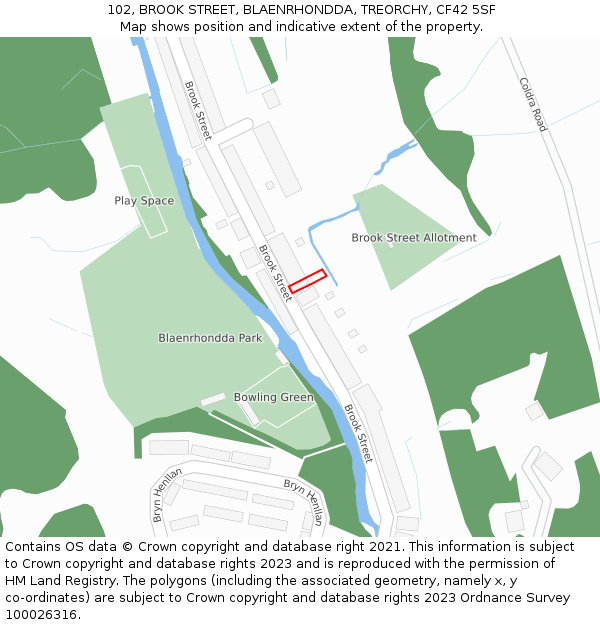 102, BROOK STREET, BLAENRHONDDA, TREORCHY, CF42 5SF: Location map and indicative extent of plot