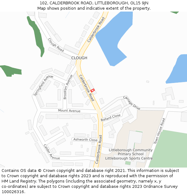 102, CALDERBROOK ROAD, LITTLEBOROUGH, OL15 9JN: Location map and indicative extent of plot