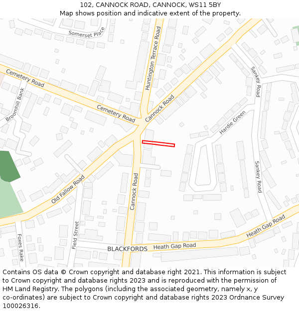 102, CANNOCK ROAD, CANNOCK, WS11 5BY: Location map and indicative extent of plot