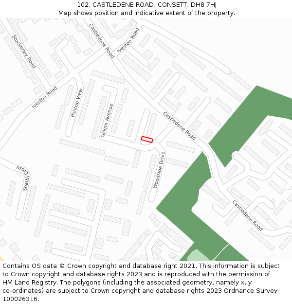 102, CASTLEDENE ROAD, CONSETT, DH8 7HJ: Location map and indicative extent of plot