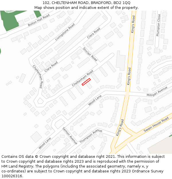 102, CHELTENHAM ROAD, BRADFORD, BD2 1QQ: Location map and indicative extent of plot