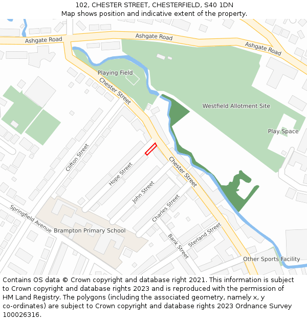 102, CHESTER STREET, CHESTERFIELD, S40 1DN: Location map and indicative extent of plot