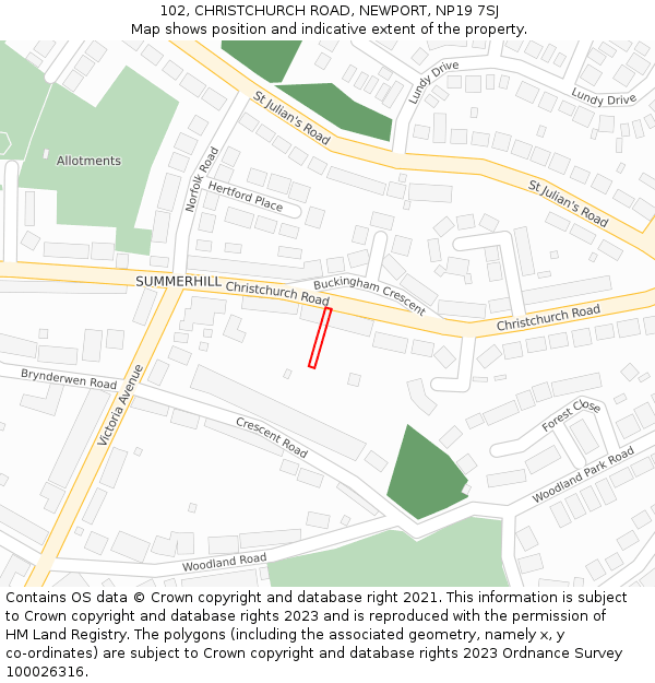 102, CHRISTCHURCH ROAD, NEWPORT, NP19 7SJ: Location map and indicative extent of plot