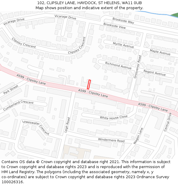 102, CLIPSLEY LANE, HAYDOCK, ST HELENS, WA11 0UB: Location map and indicative extent of plot