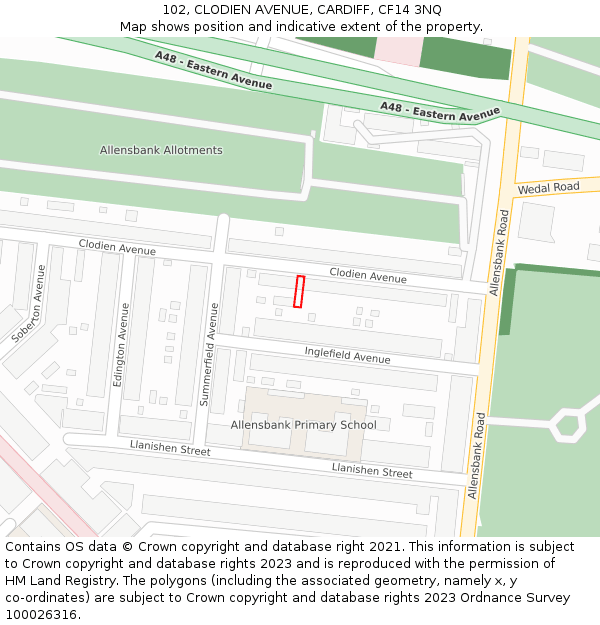 102, CLODIEN AVENUE, CARDIFF, CF14 3NQ: Location map and indicative extent of plot