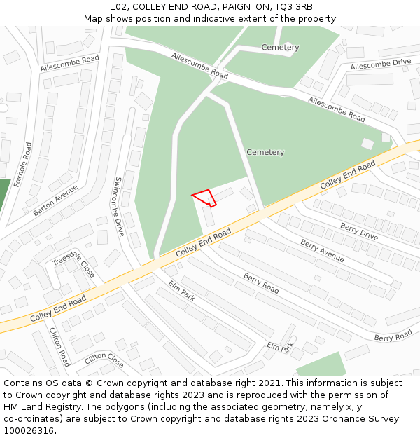 102, COLLEY END ROAD, PAIGNTON, TQ3 3RB: Location map and indicative extent of plot
