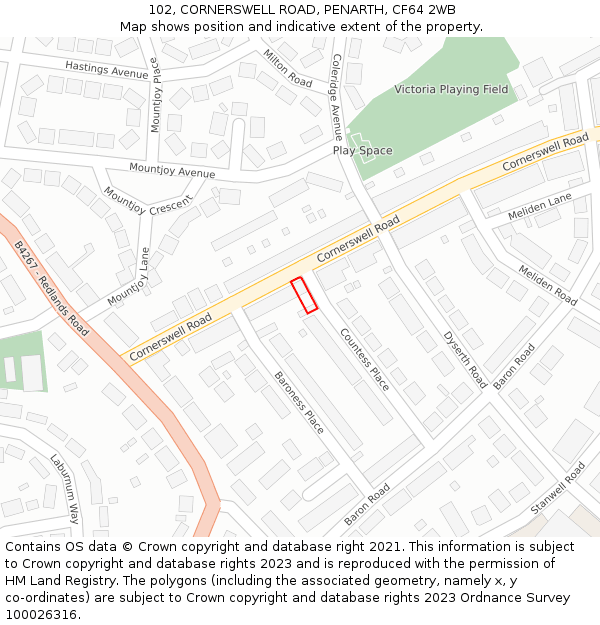 102, CORNERSWELL ROAD, PENARTH, CF64 2WB: Location map and indicative extent of plot