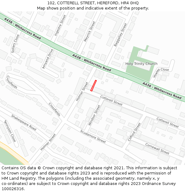 102, COTTERELL STREET, HEREFORD, HR4 0HQ: Location map and indicative extent of plot