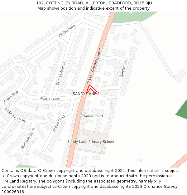 102, COTTINGLEY ROAD, ALLERTON, BRADFORD, BD15 9JU: Location map and indicative extent of plot