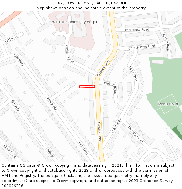 102, COWICK LANE, EXETER, EX2 9HE: Location map and indicative extent of plot