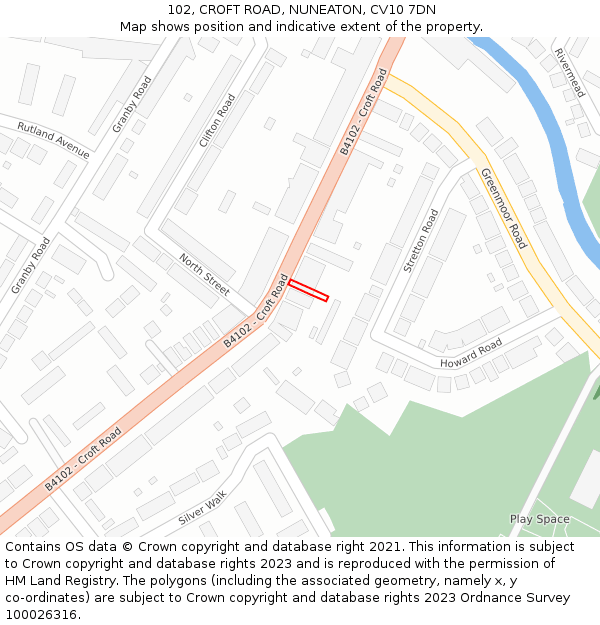 102, CROFT ROAD, NUNEATON, CV10 7DN: Location map and indicative extent of plot