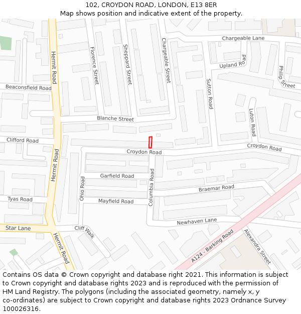 102, CROYDON ROAD, LONDON, E13 8ER: Location map and indicative extent of plot