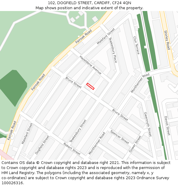 102, DOGFIELD STREET, CARDIFF, CF24 4QN: Location map and indicative extent of plot
