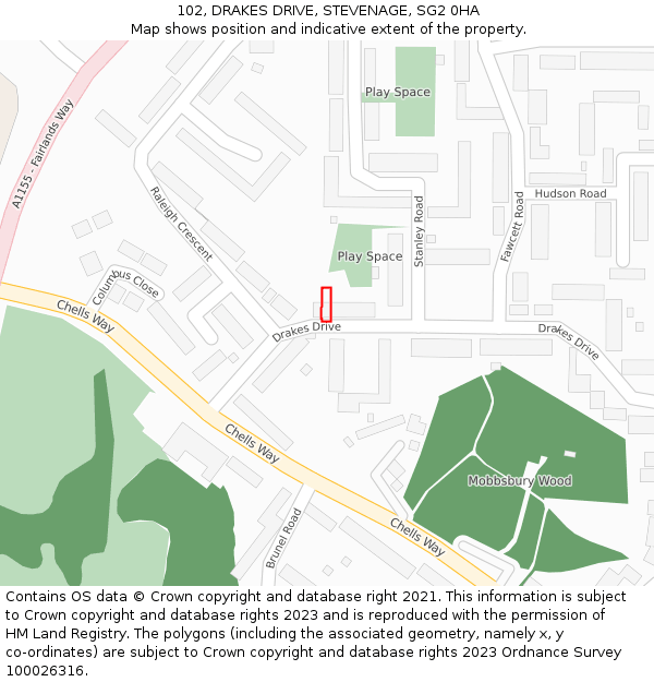 102, DRAKES DRIVE, STEVENAGE, SG2 0HA: Location map and indicative extent of plot
